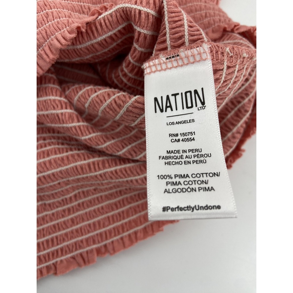 Nation LTD Top Womens Small Pink Smocked‎ Cotton V Neck Balloon Sleeve Stretch - Picture 8 of 9